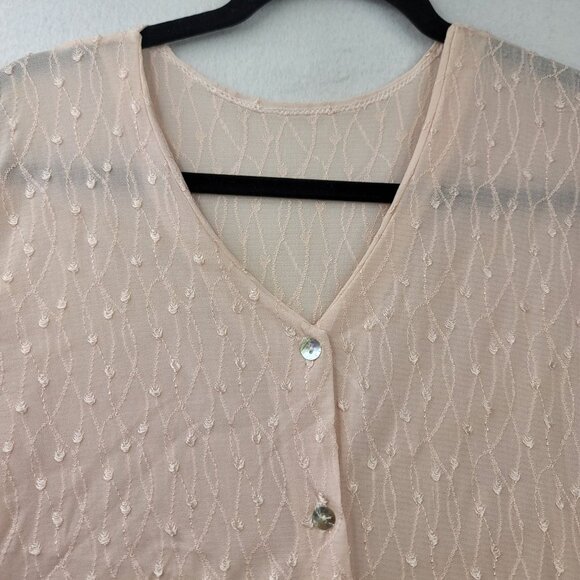 Shoulders To Go Blush Semi-Sheer Button-Down Cardigan M/L Blush Vintage Deadstoc - Picture 2 of 12